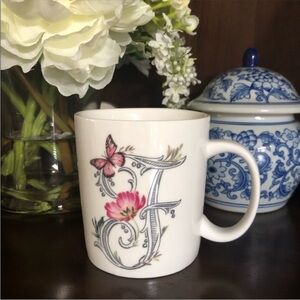 Monique Lhuillier Floral Alphabet F Coffee Mug Pottery Barn NWT!!